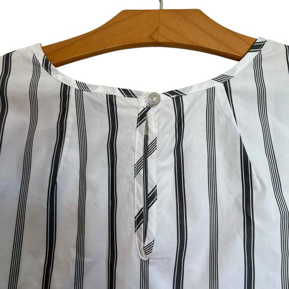 Milly Gabby Stripe Bell Sleeve Top Pinstriped High-Neck Ruffle White Office 4 - Picture 8 of 11